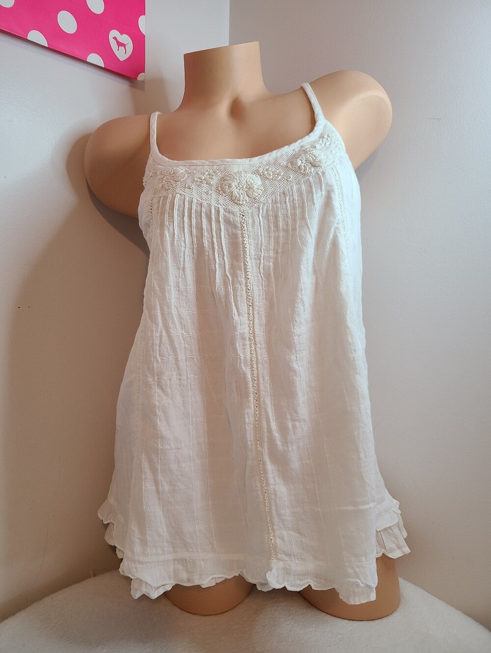 Anthropologie E Eloise Cotton Gauze Ruffle Embroidered Babydoll Tank Size Sm